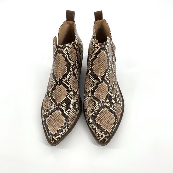 Time and Tru Python Snake Print Pointed Toe Ankle Boots Size 9 Womens Brown Low - Picture 2 of 9
